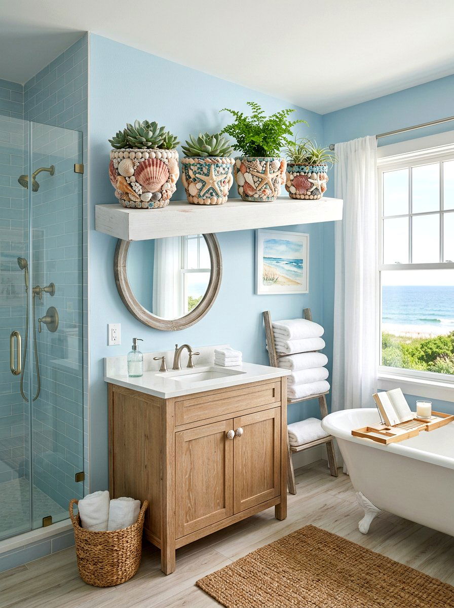 Coastal seashell garden pots - 25 Spring Terracotta Pot Craft Ideas