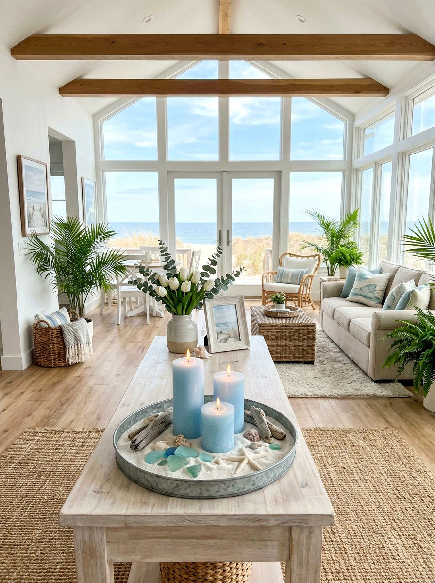 Coastal spring candle decor - 25 Spring Pillar Candle Ideas