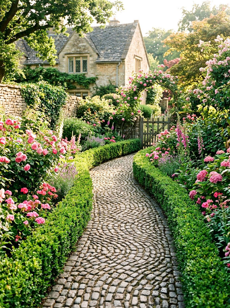 Cobblestone Garden Path - 25 Spring Stone Garden Decor Ideas