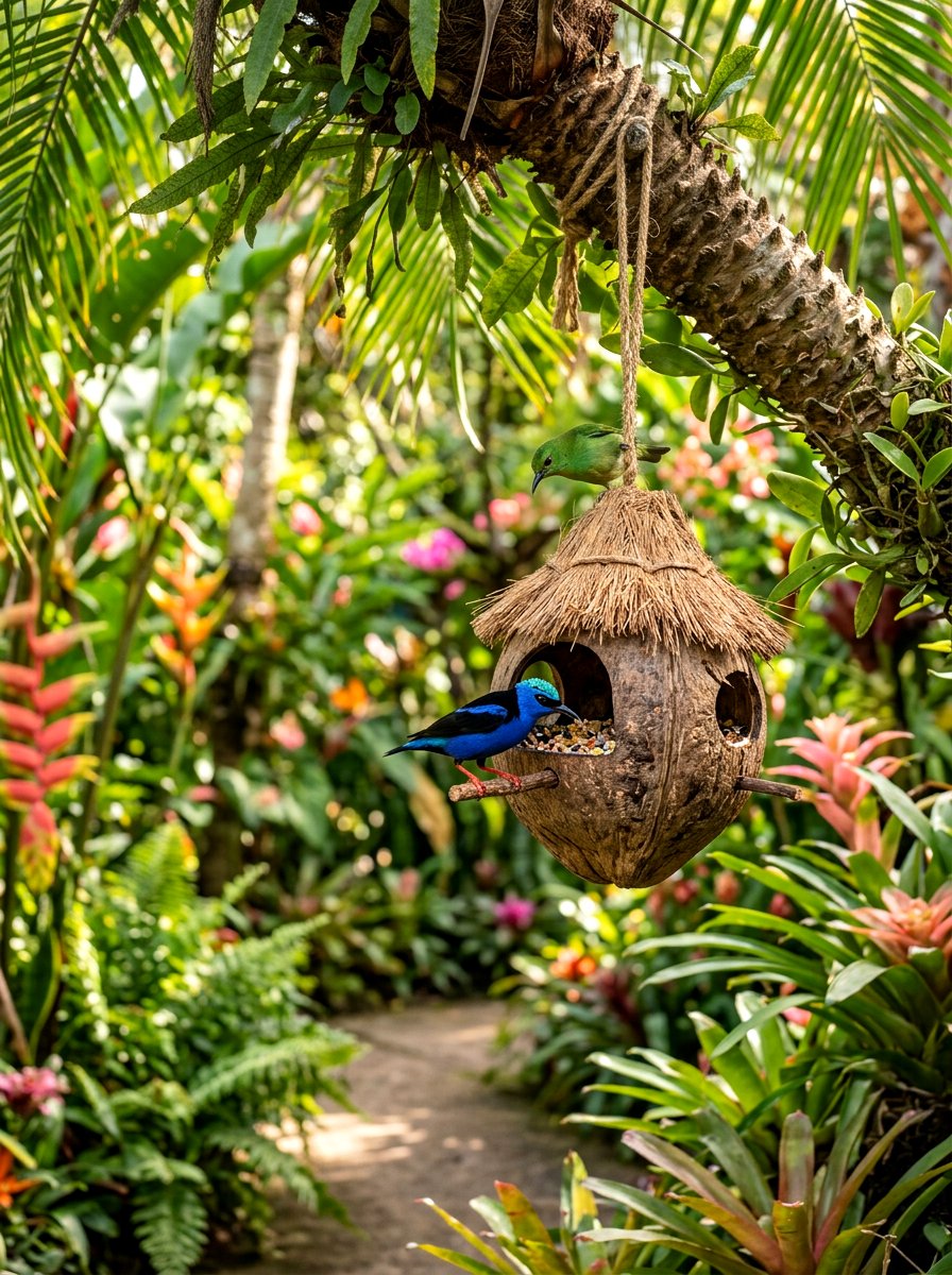 Coconut Shell Bird Feeder - 25 Spring DIY Bird Feeder Ideas