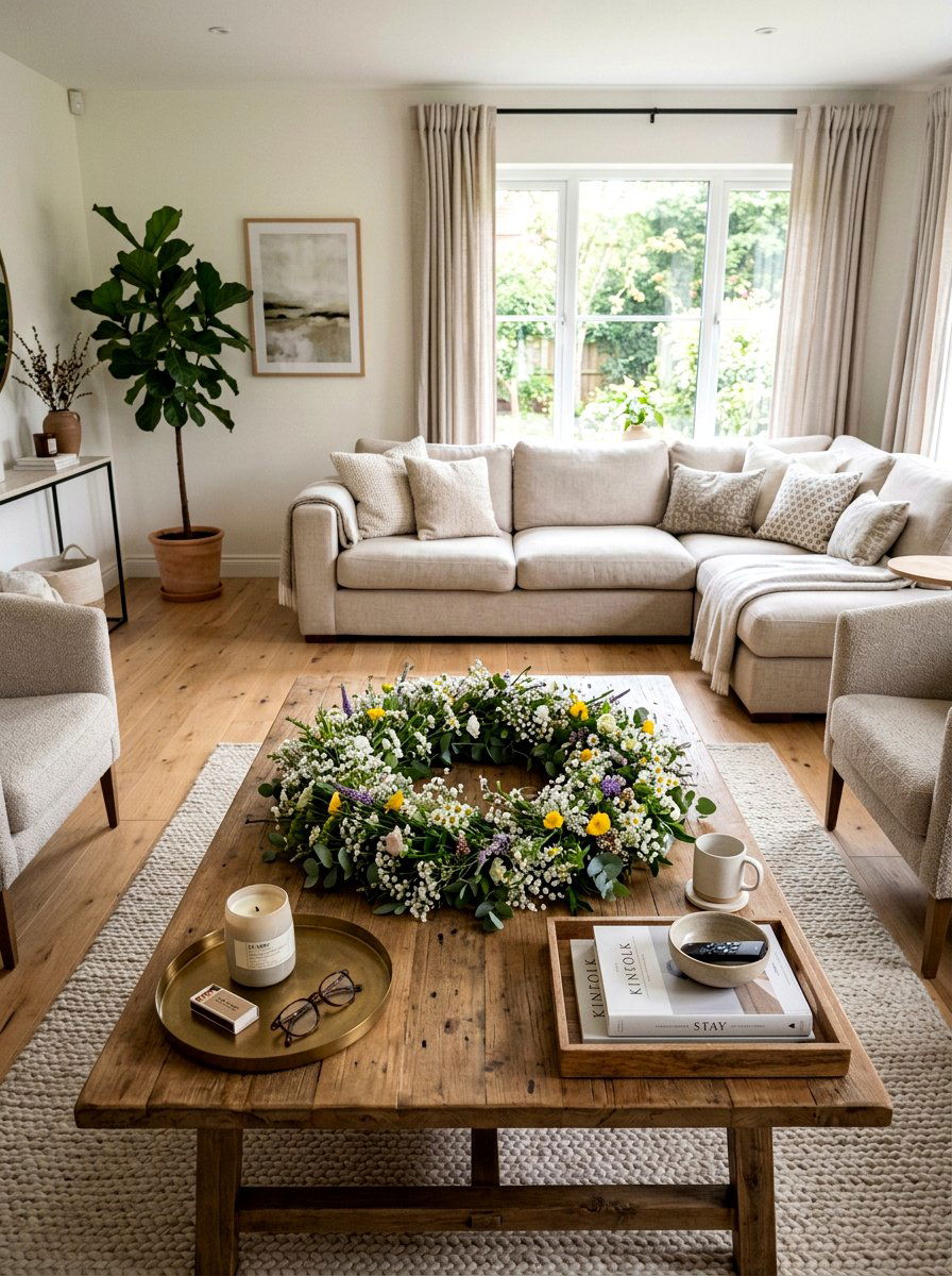 Coffee Table Floral Centerpiece - 25 Spring Floral Garland Ideas