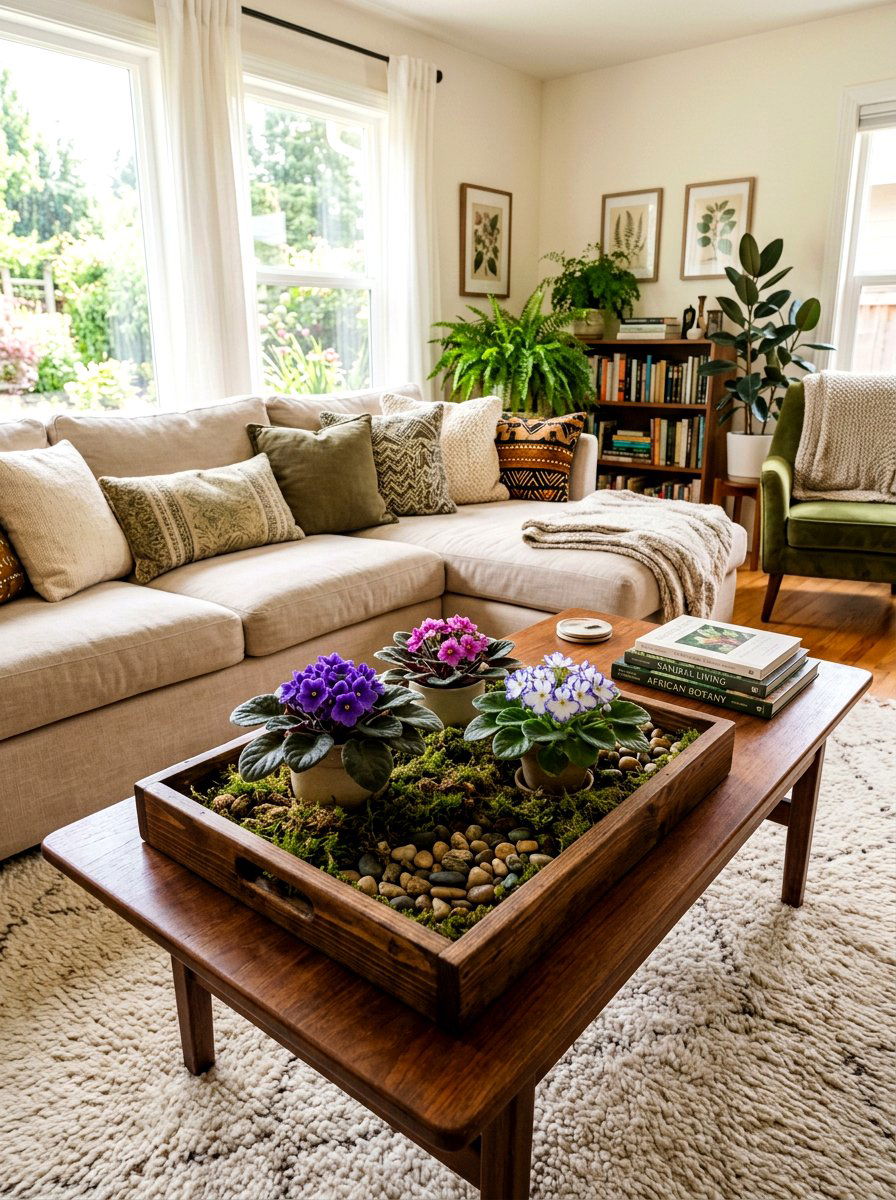 Coffee Table Plant Centerpiece - 25 Spring African Violet Display Ideas