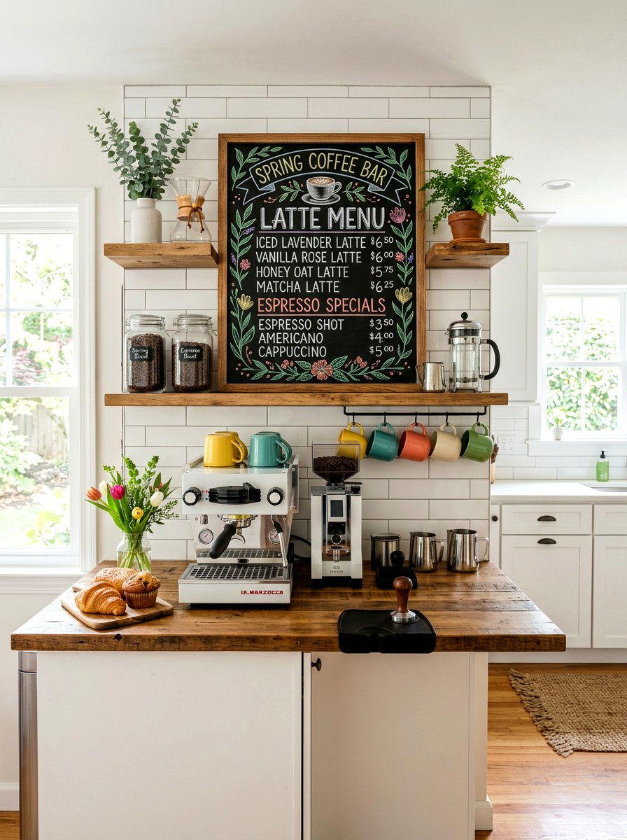 Coffee bar spring flavor chalkboard - 25 Spring Chalkboard Decor Ideas