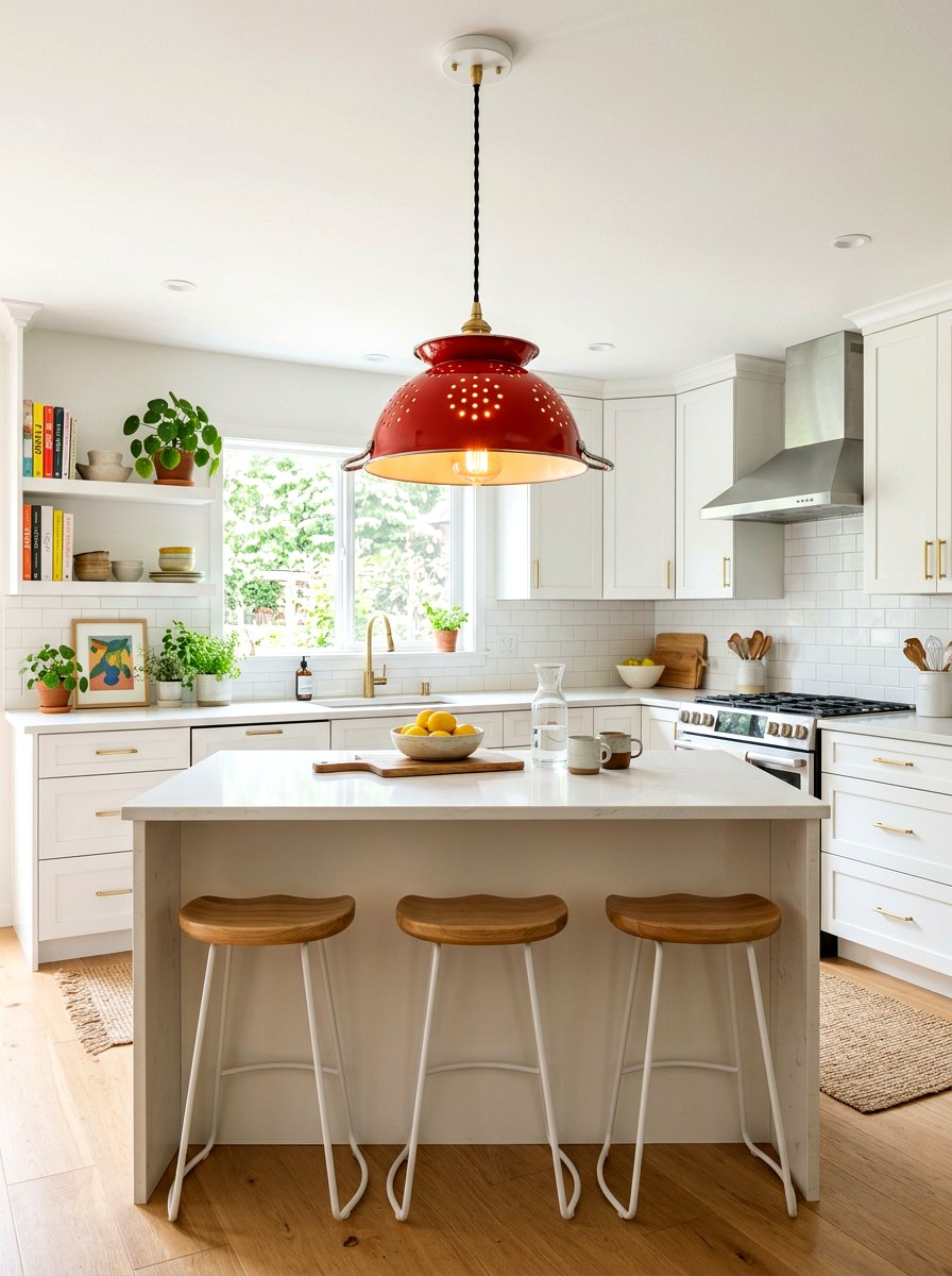 Colander Hanging Light Fixture - 25 Spring Upcycled Decor Ideas