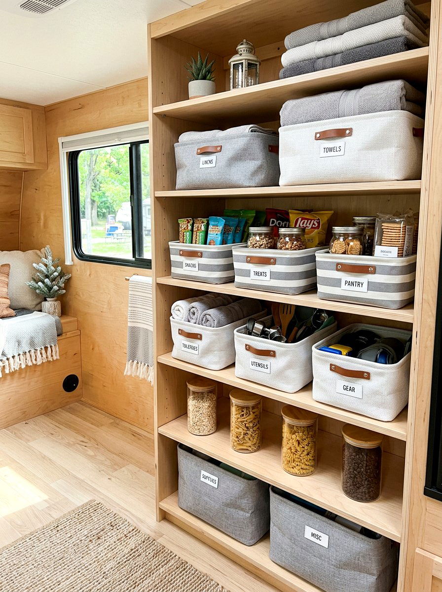 Collapsible Storage Baskets - 25 Spring Camper Decor Ideas