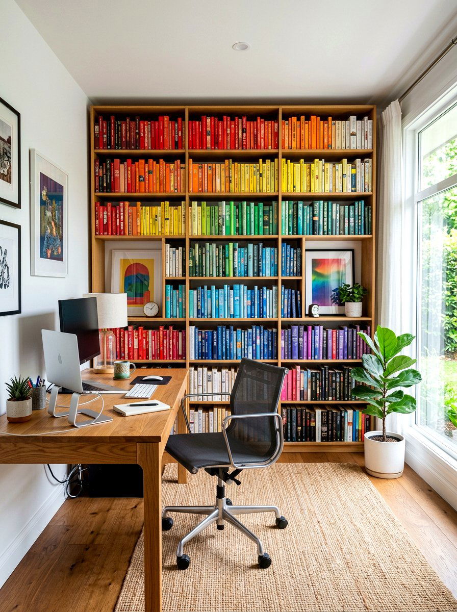 Color coded bookshelf styling - 25 Spring Free Decor Ideas
