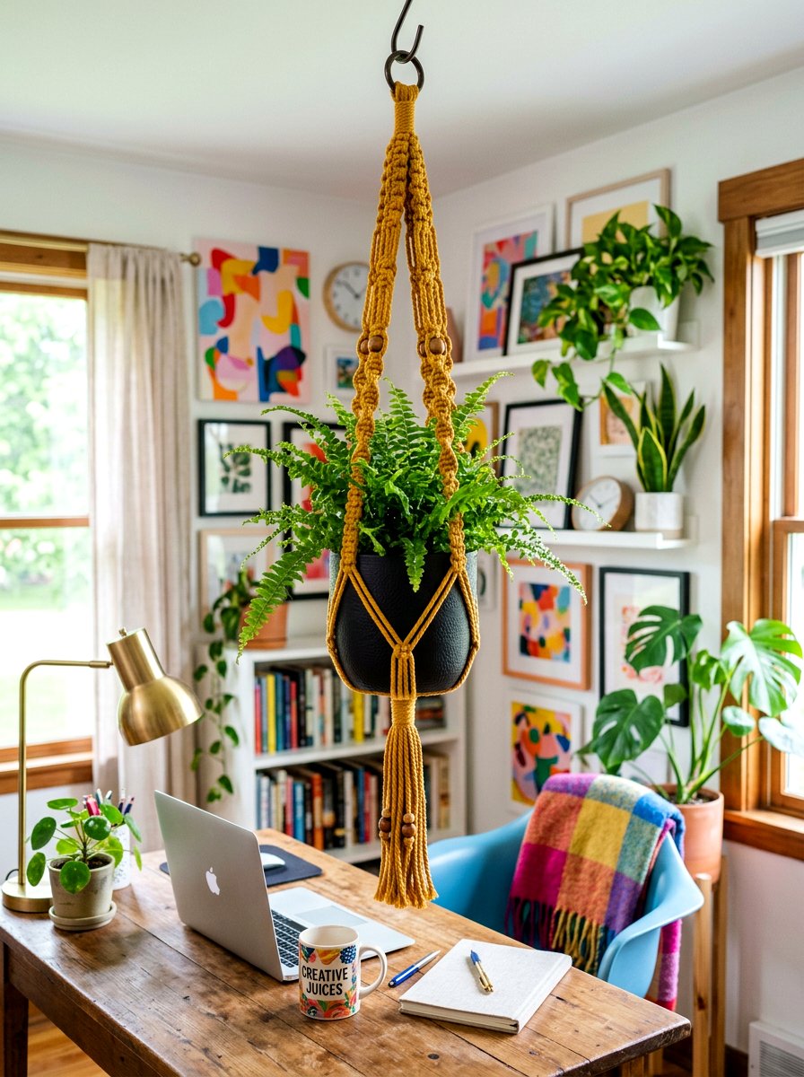 Colored Cotton Macrame Plant Hanger - 25 Spring Macrame Plant Hanger Ideas