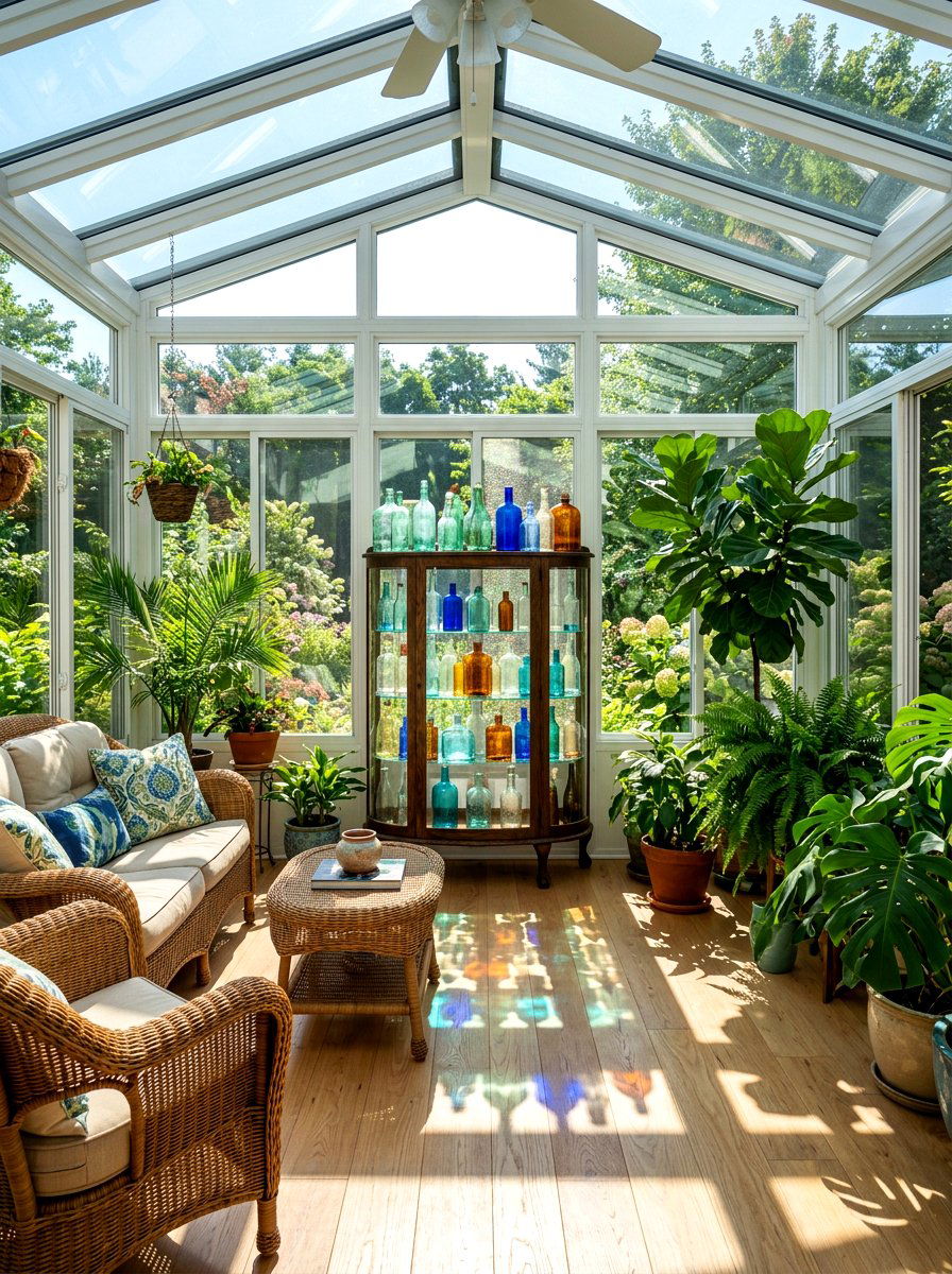 Colored Glass Bottles - 25 Spring Curio Cabinet Ideas