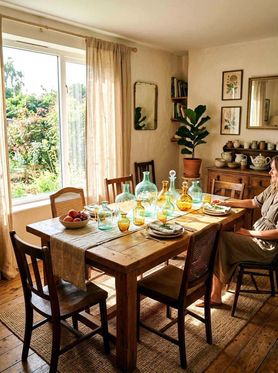 Colored Glass Vases - 25 Spring Farm Table Decor Ideas