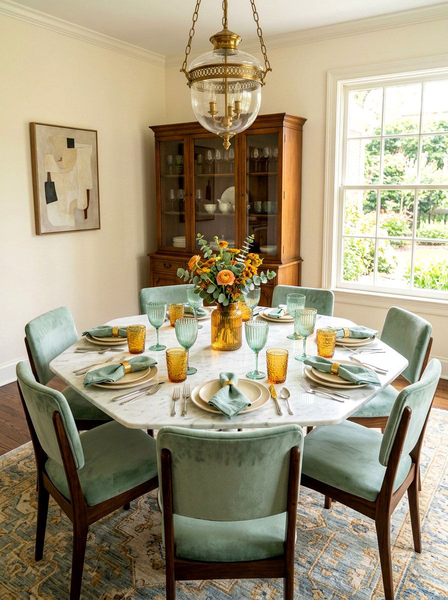 Colored Glassware Set - 25 Spring Dinner Party Table Ideas