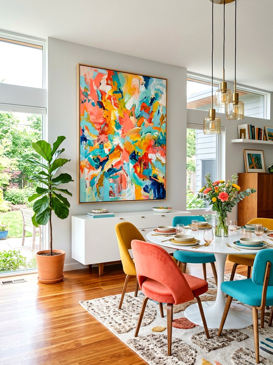 Colorful Abstract Art Piece - 25 Spring Dining Room Wall Decor Ideas