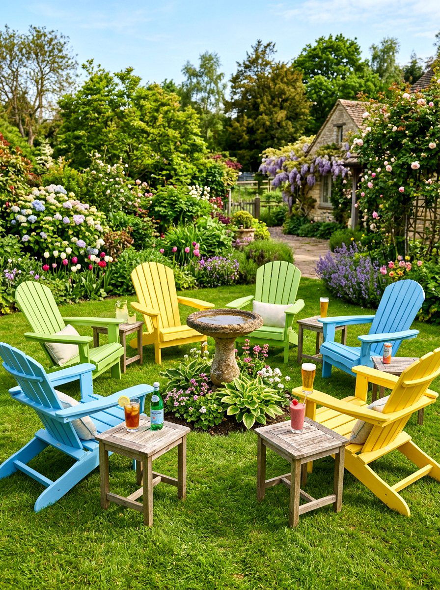 Colorful Adirondack Chair Arrangement - 25 Spring Backyard Seating Decor Ideas