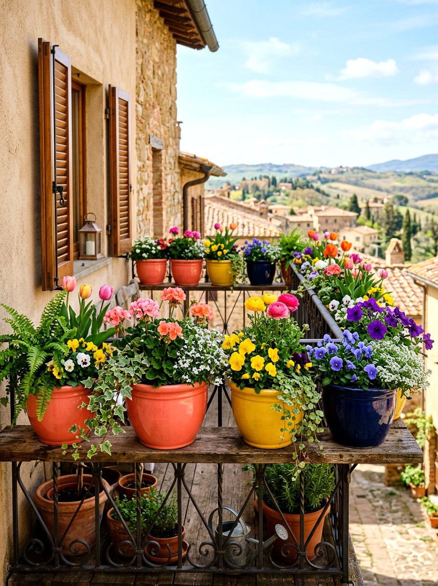 Colorful Balcony Planters - 25 Balcony Spring Decor Ideas