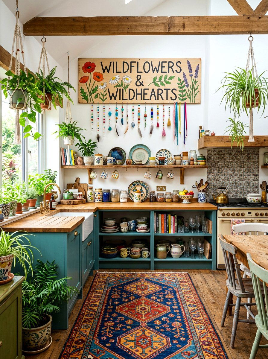 Colorful Boho Kitchen - 25 Spring Kitchen Sign Ideas