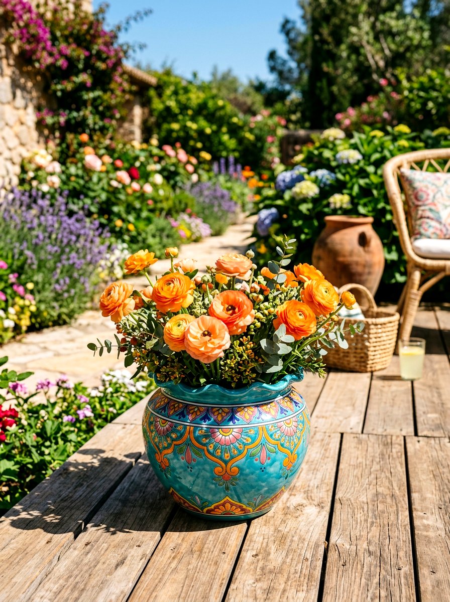 Colorful Ceramic Pot - 25 Spring Deck Planter Ideas