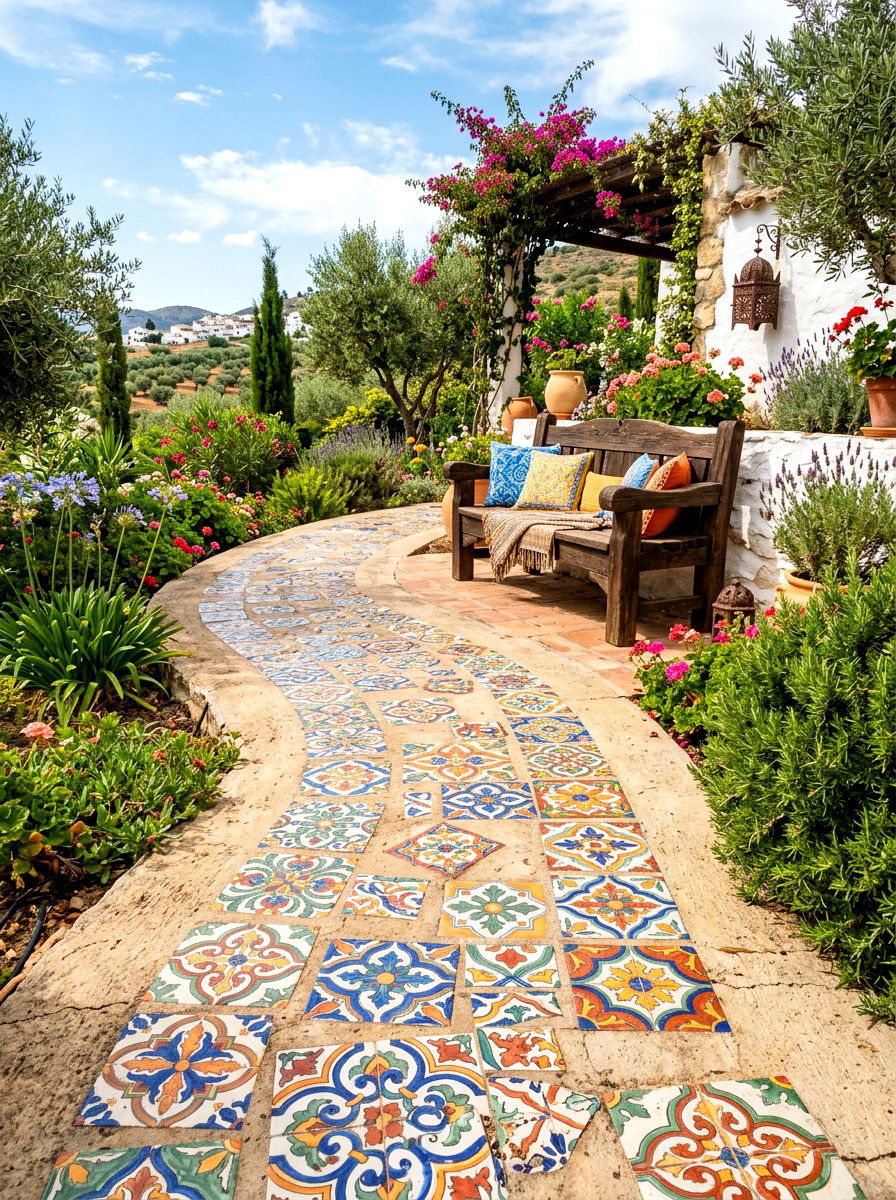 Colorful Ceramic Tile Stone - 25 Spring Stepping Stone Decor Ideas