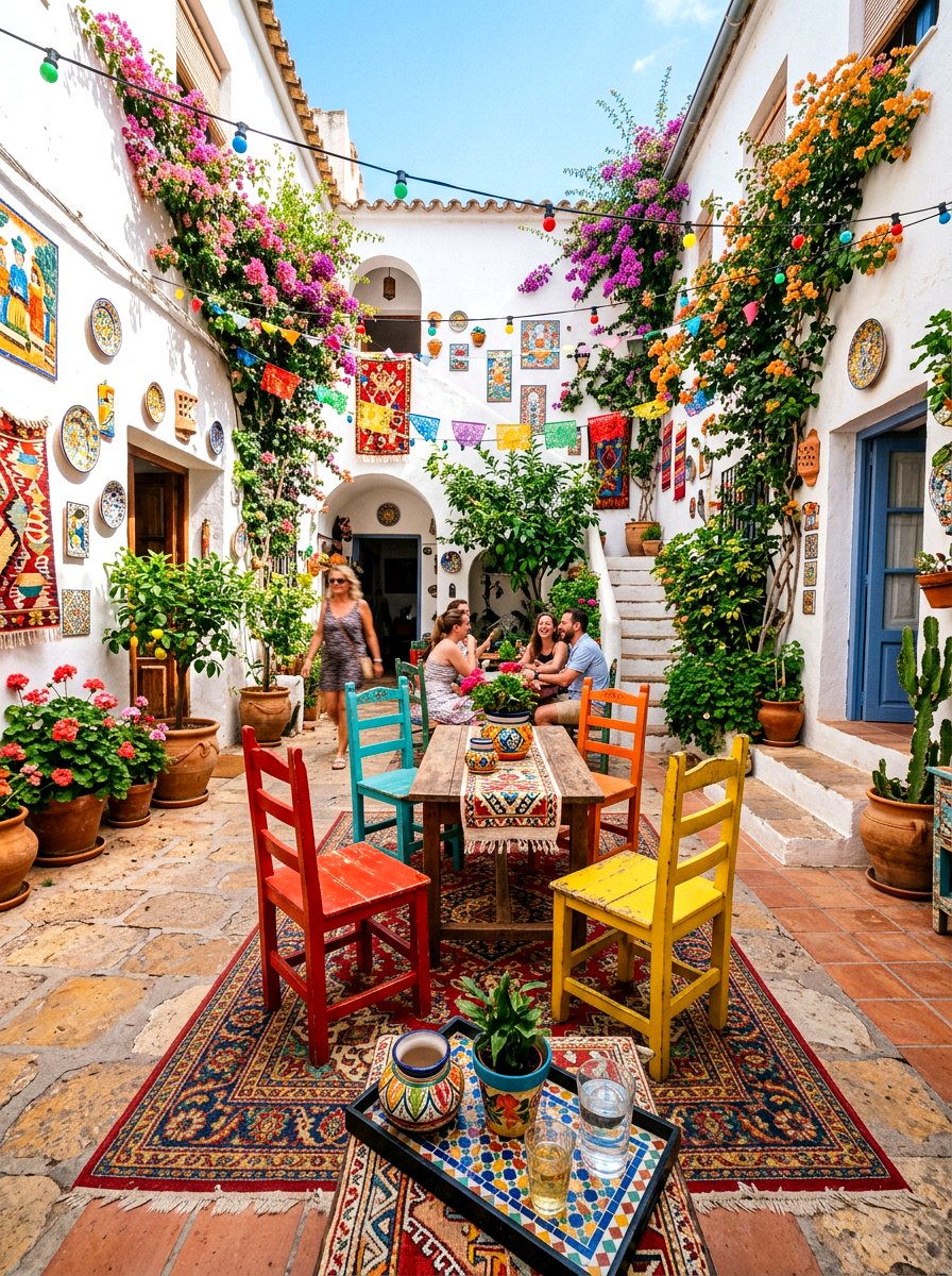 Colorful Courtyard Decor - 25 Spring Outdoor Dining Decor Ideas