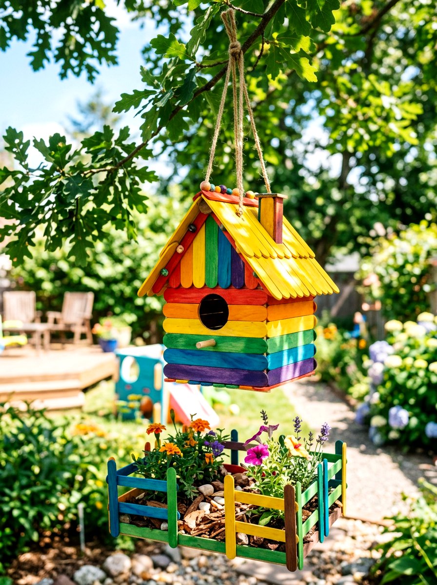 Colorful Craft Stick Birdhouse - 25 Spring DIY Birdhouse Ideas