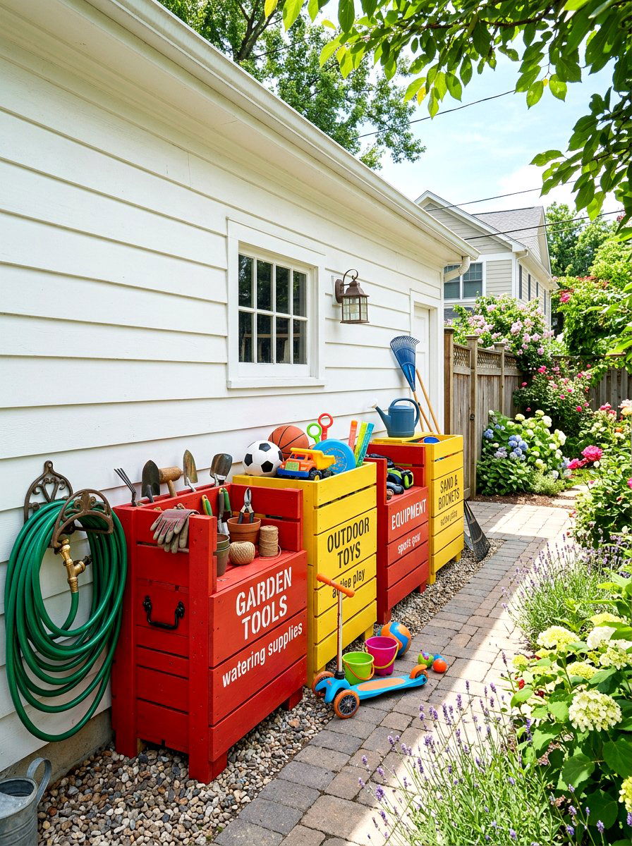 Colorful Crate Backyard Storage - 25 Spring Outdoor Crate Display Ideas