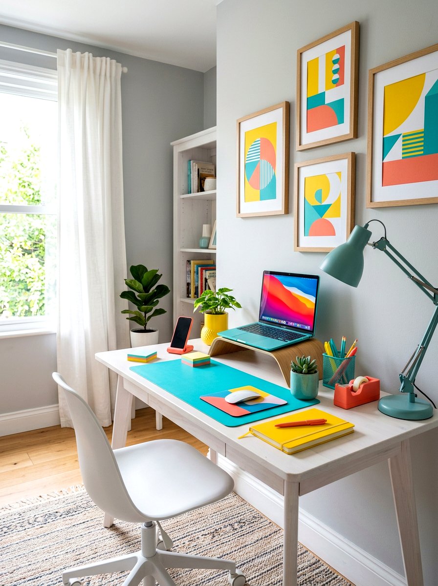 Colorful Desk Accessories - 25 Spring Home Office Decor Ideas