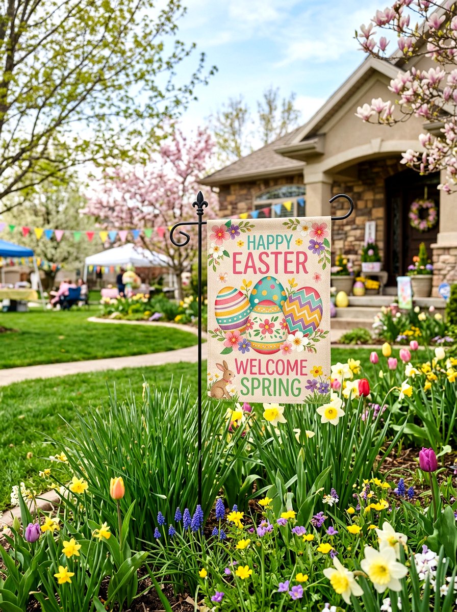 Colorful Easter Egg Flag - 25 Spring Garden Flag Ideas