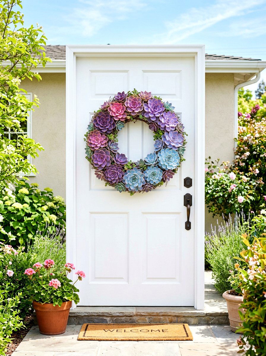 Colorful Echeveria Wreath - 25 Spring Succulent Wreath Ideas