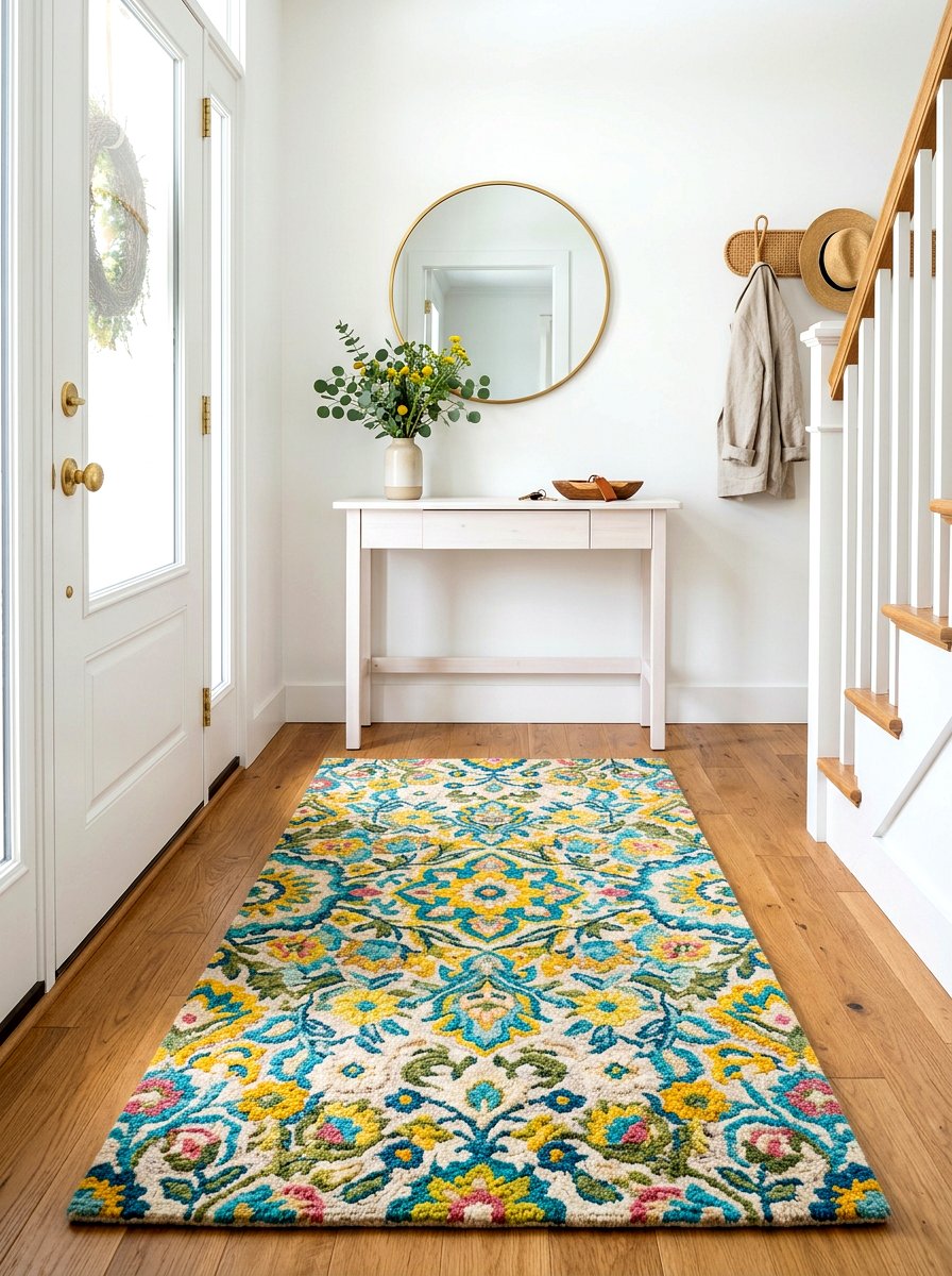 Colorful Entryway Rug - 25 Spring Landing Decor Ideas