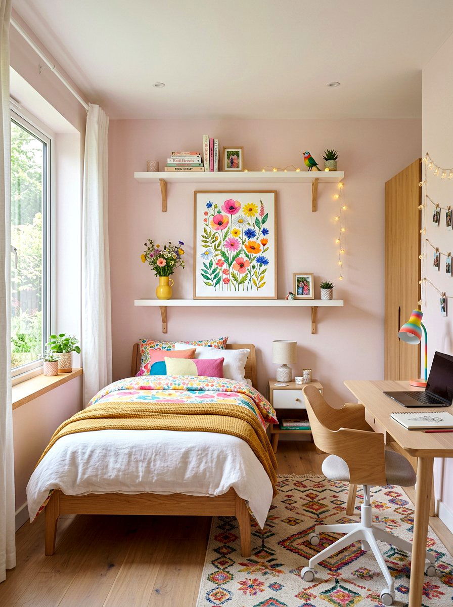 Colorful Flower Art Print - 25 Spring Floating Shelf Decor Ideas