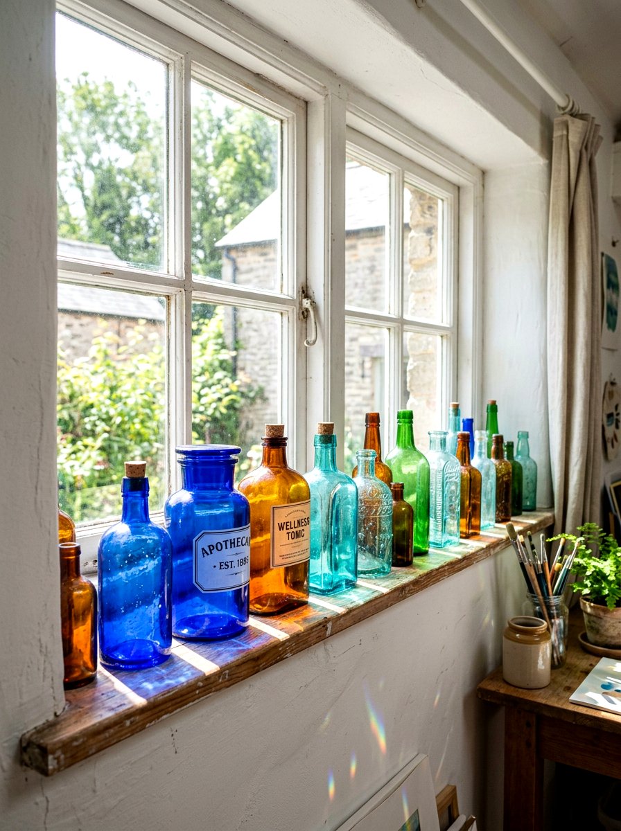 Colorful Glass Bottle - 25 Spring Window Ledge Decor Ideas