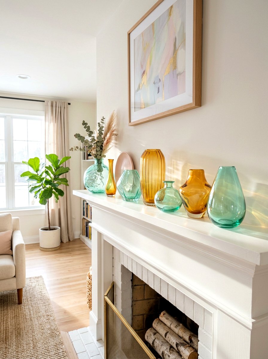 Colorful Glass Vases - 25 Spring Sitting Room Decor Ideas