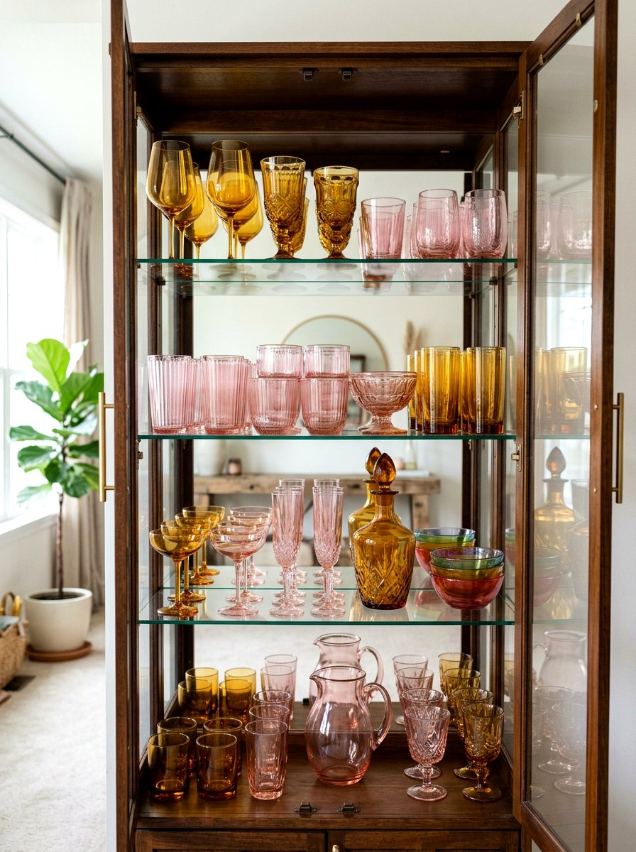 Colorful Glassware Display - 25 Spring Kitchen Decor Ideas