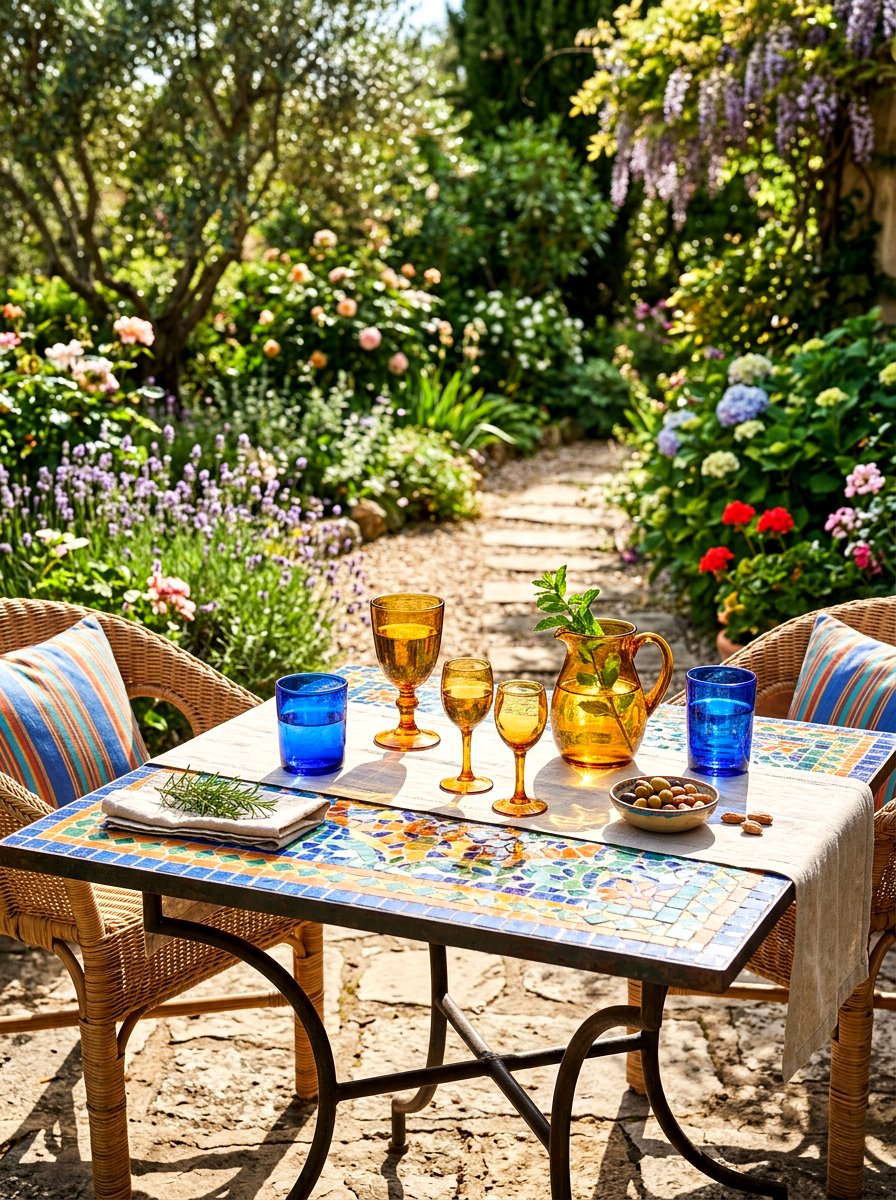 Colorful Glassware Garden Table - 25 Spring Garden Table Decor Ideas