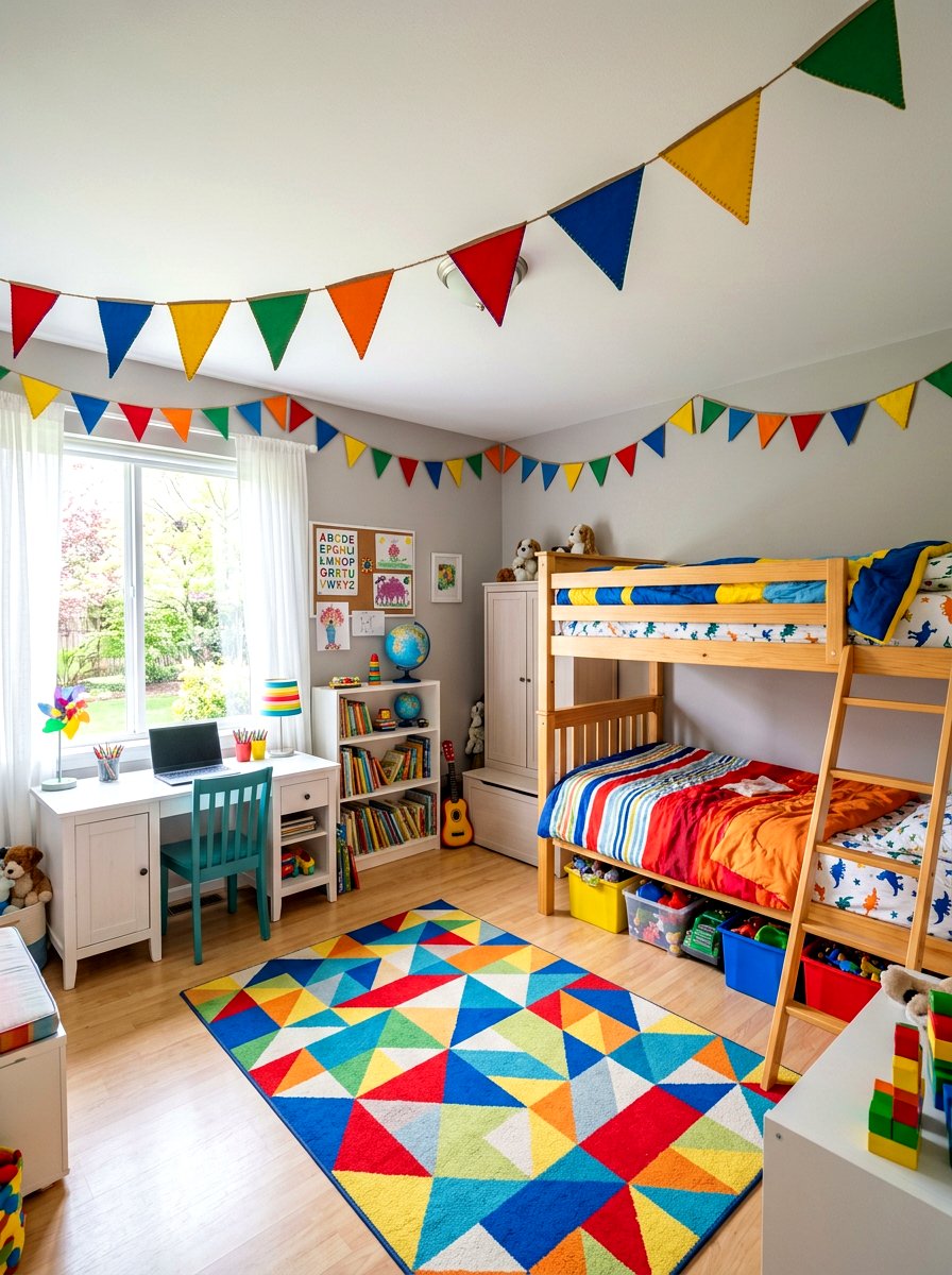 Colorful Kid Room Bunting - 25 Spring Fabric Bunting Ideas