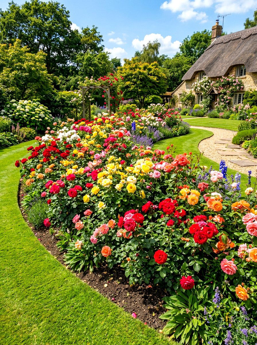 Colorful Mixed Rose Garden Bed - 25 Spring Rose Garden Ideas