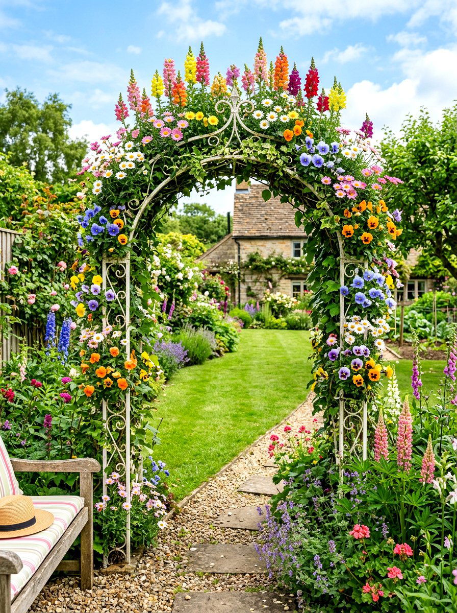 Colorful Mixed Spring Flower Arch - 25 Spring Floral Arch Ideas