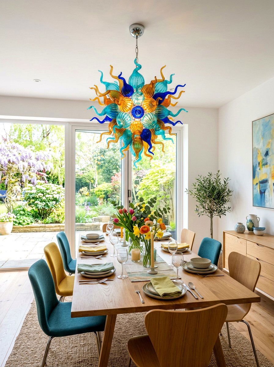 Colorful Murano Glass Light - 25 Spring Dining Room Chandelier Ideas