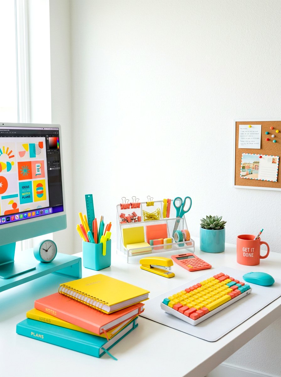 Colorful Office Accessories - 25 Spring Desk Decor Ideas
