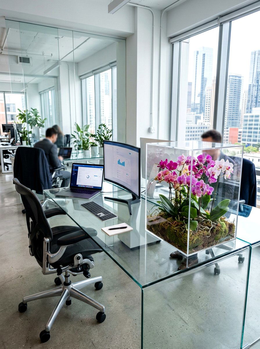 Colorful Orchids In Clear Acrylic Box - 25 Spring Orchid Display Ideas