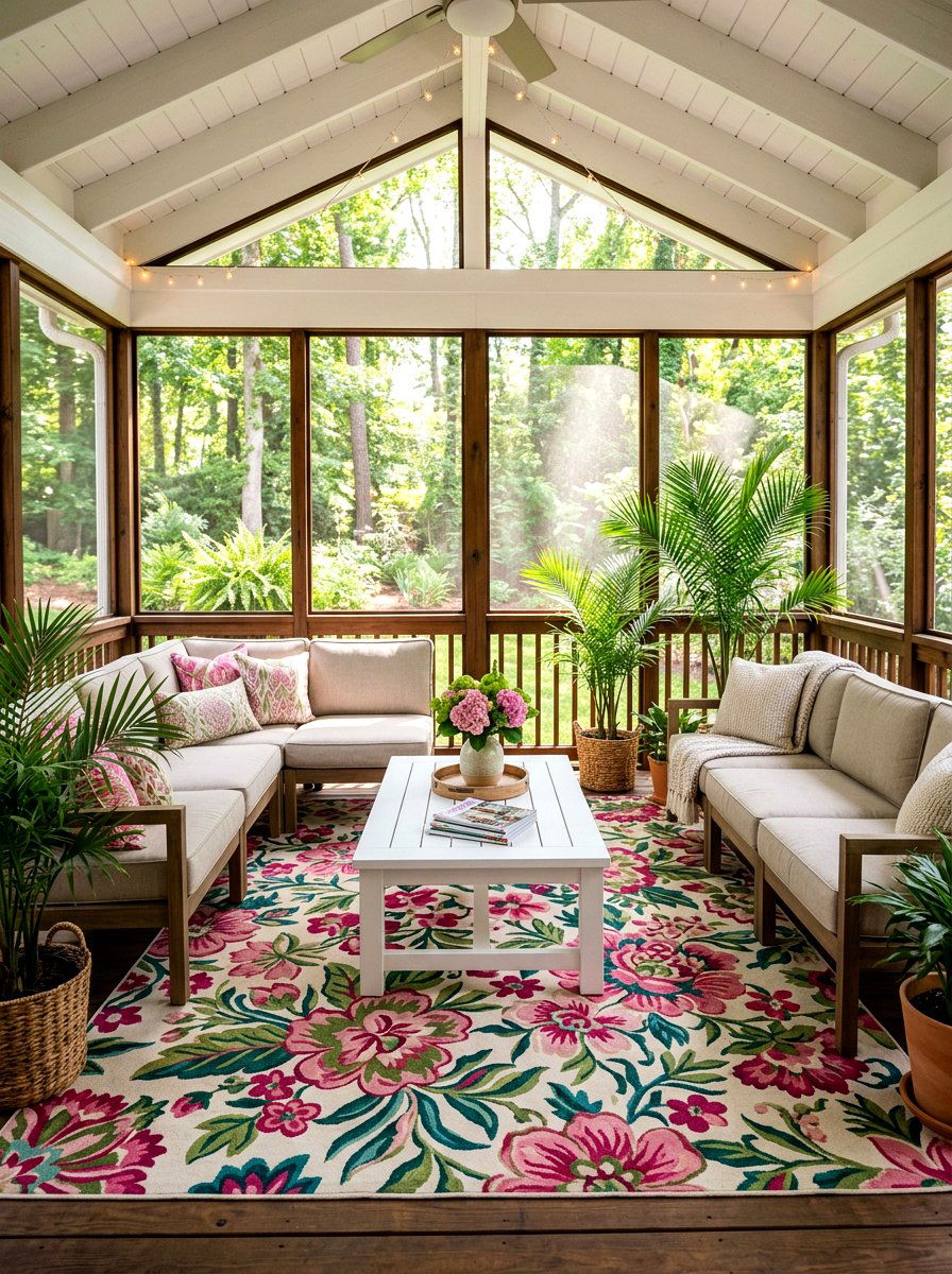 Colorful Outdoor Area Rugs - 25 Spring Screened Porch Decor Ideas