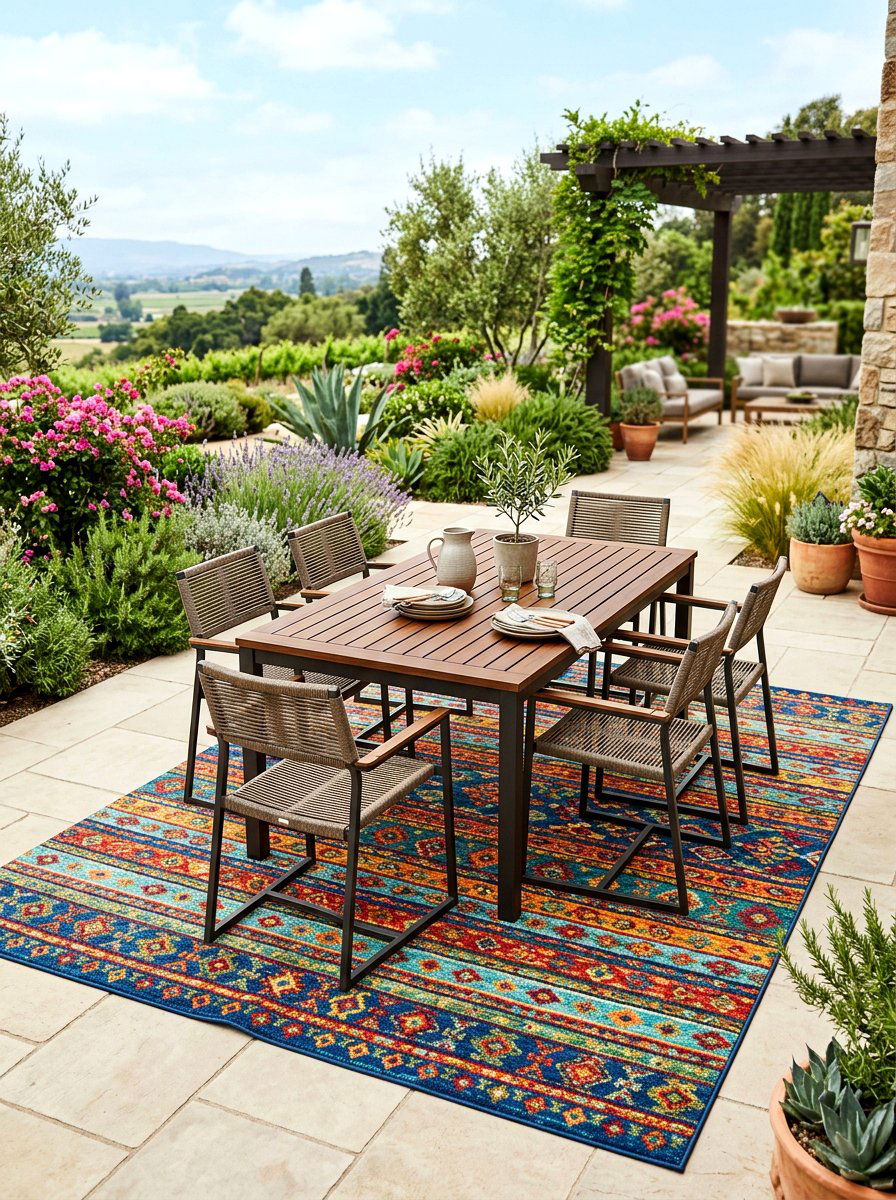 Colorful Outdoor Rug - 25 Spring Outdoor Entertaining Ideas