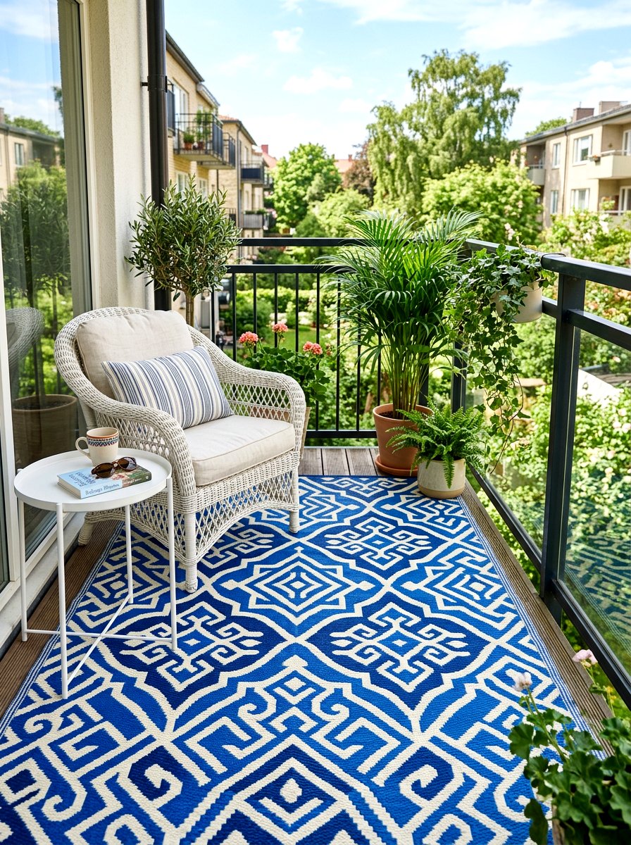 Colorful Outdoor Rug - 25 Spring Small Balcony Decor Ideas