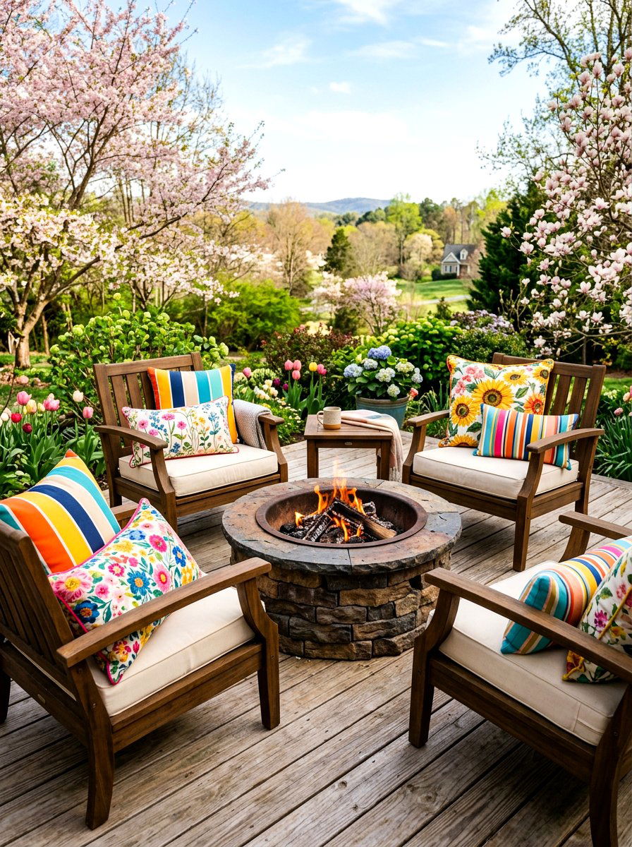 Colorful Outdoor Throw Pillows - 25 Spring Fire Pit Area Decor Ideas