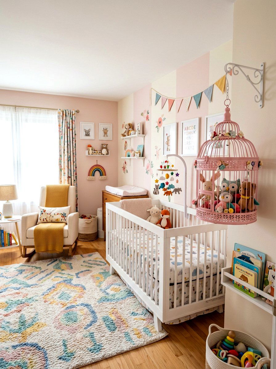Colorful Painted Birdcage For Nursery - 25 Spring Birdcage Decor Ideas