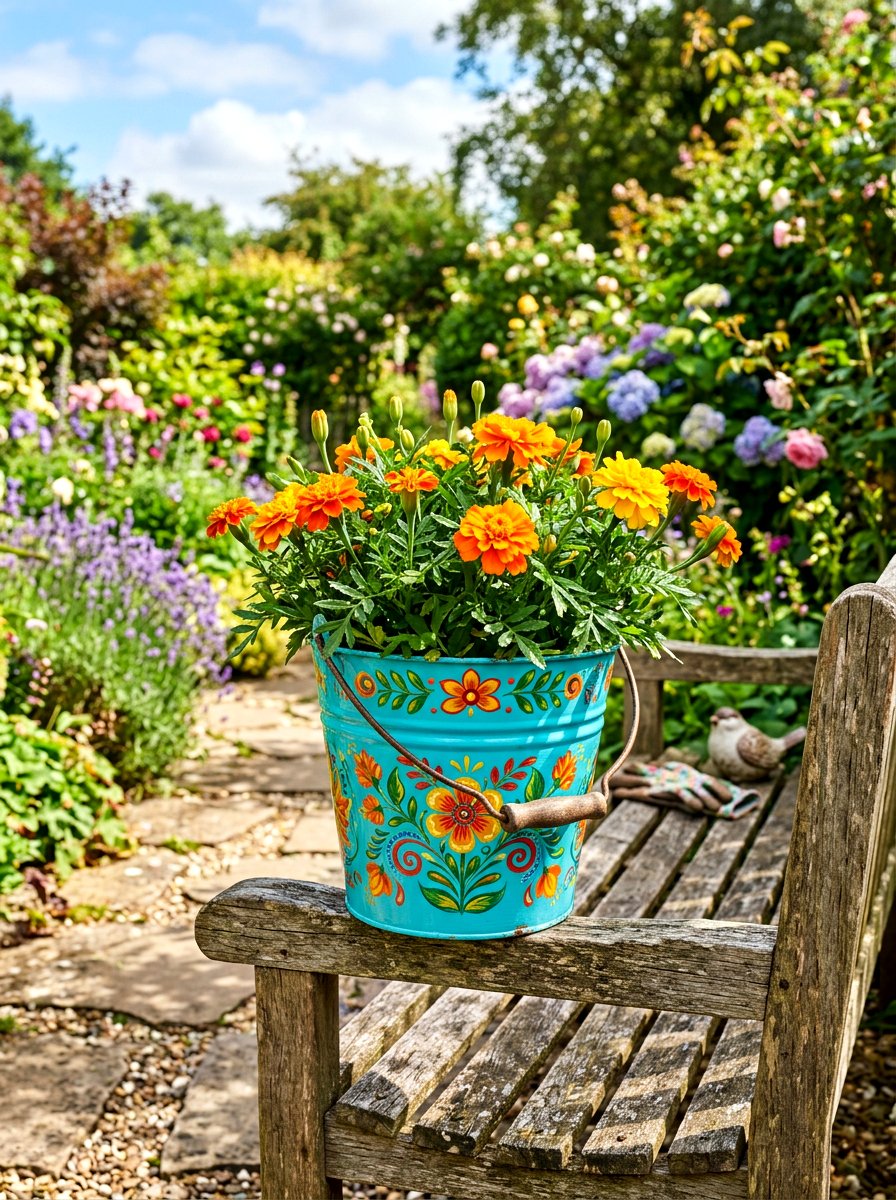 Colorful Painted Flower Bucket - 25 Spring Flower Bucket Ideas
