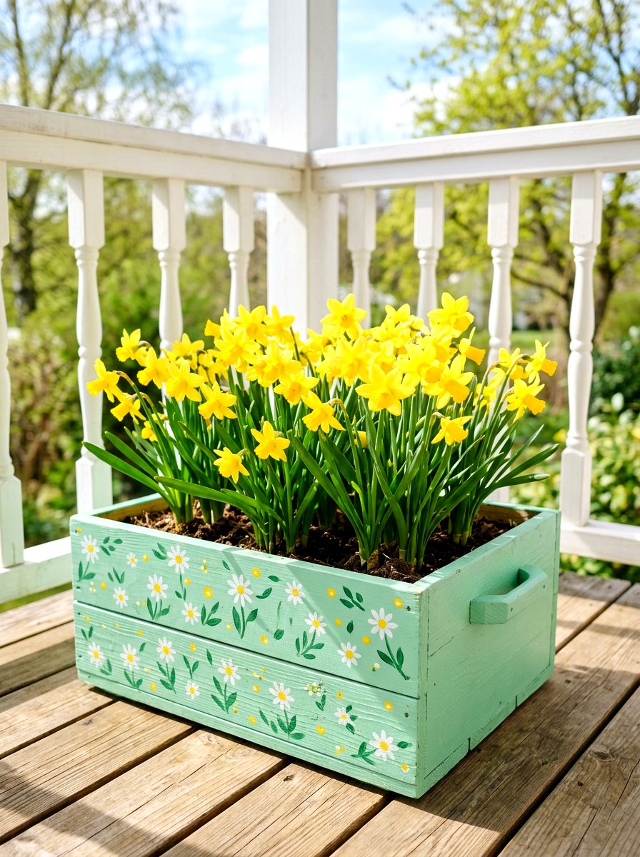 Colorful Painted Wood Box - 25 Spring Wooden Planter Ideas