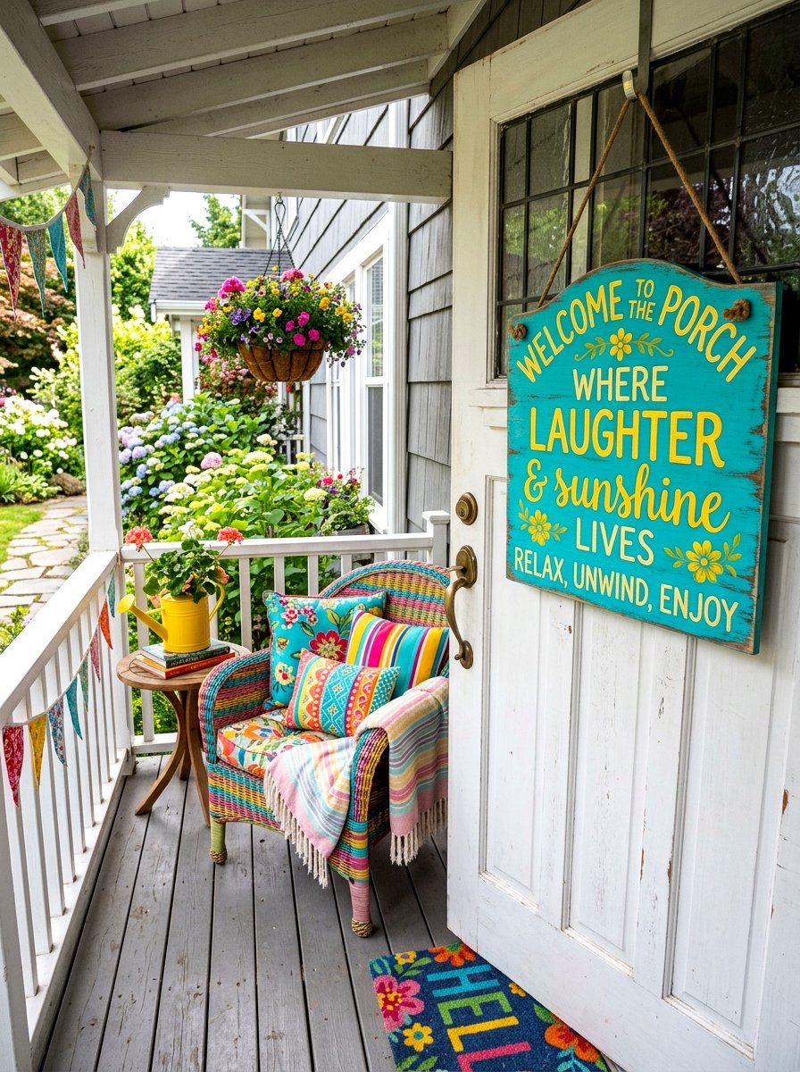 Colorful Painted Wood Sign - 25 Spring Welcome Sign Ideas