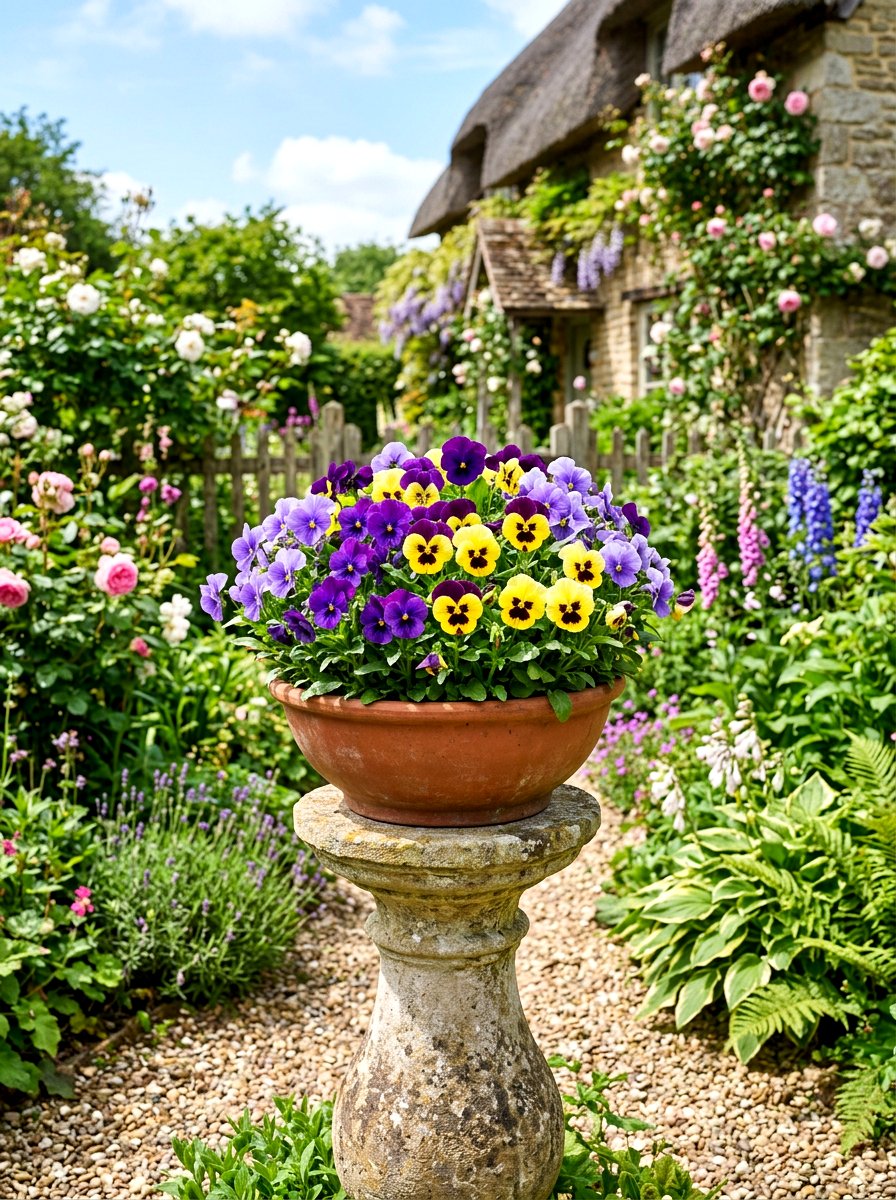 Colorful Pansy Bowl - 25 Spring Front Yard Planter Ideas