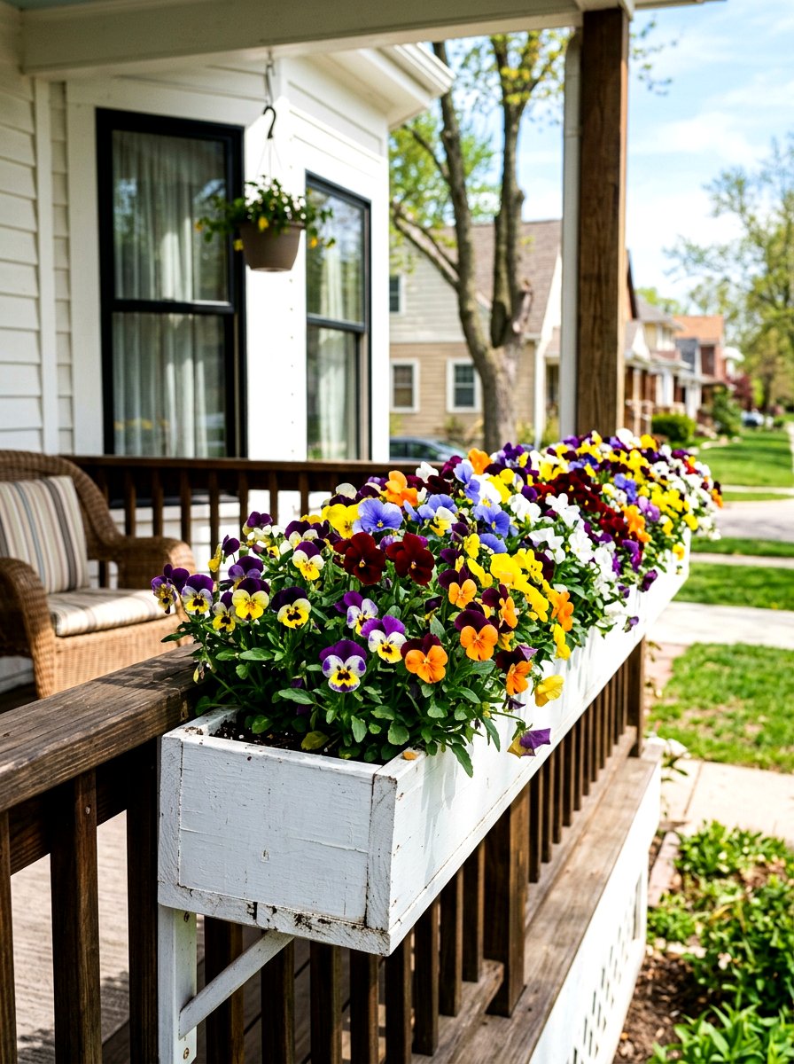 Colorful Pansy Flower Box - 25 Spring Planter Decorating Ideas