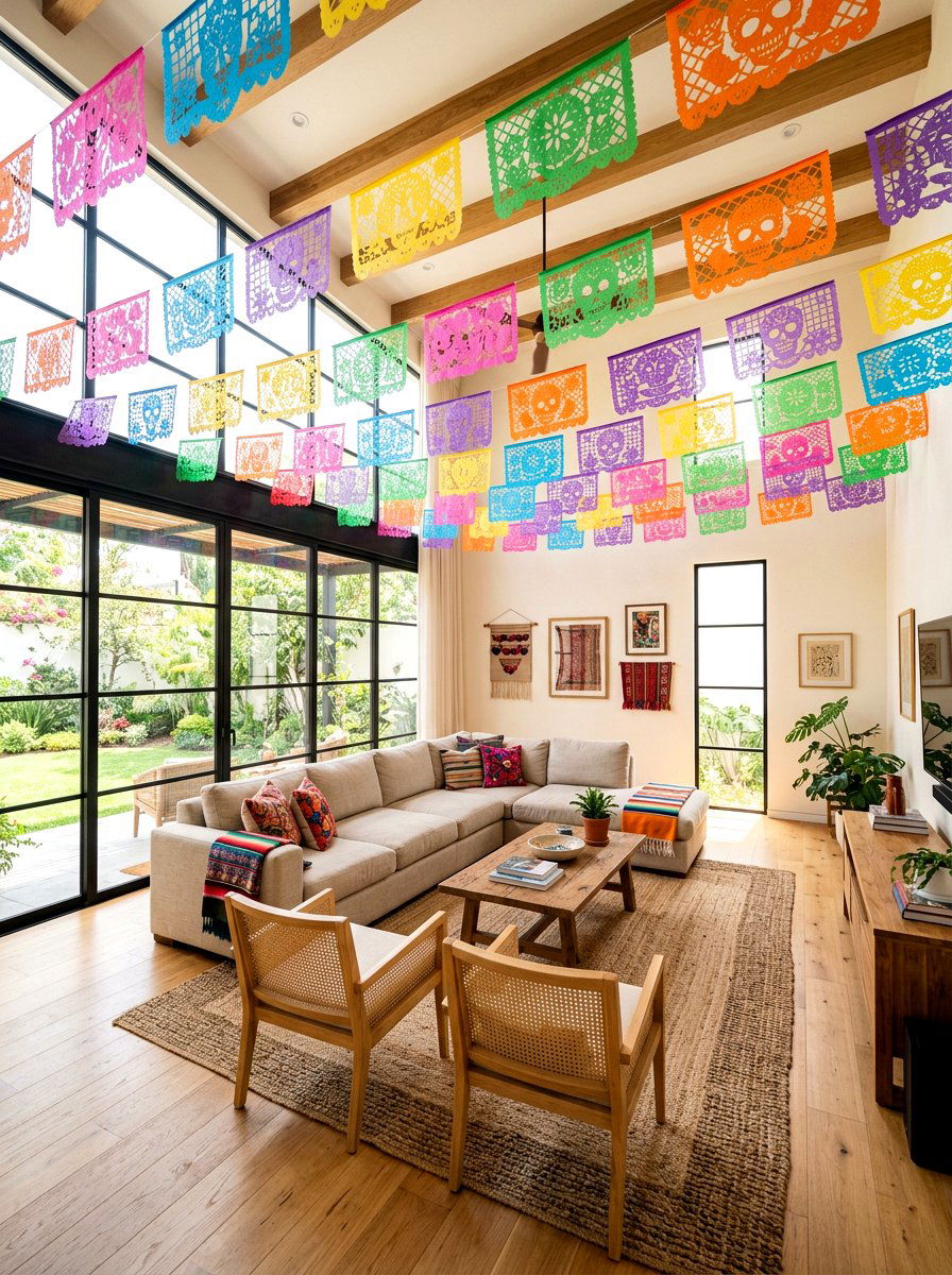 Colorful Papel Picado Garland - 25 Spring Cinco de Mayo Decor Ideas