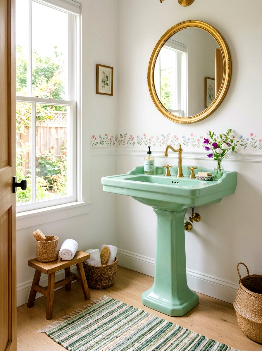 Colorful Pedestal Sink Ideas - 25 Spring Powder Room Decor Ideas